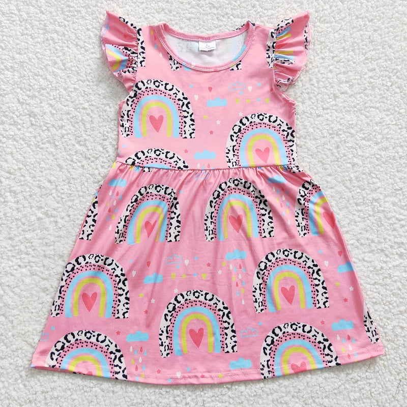 GSD0248 Baby Girls Love Rainbow Pink Flying Sleeve Dress  D 5.8
