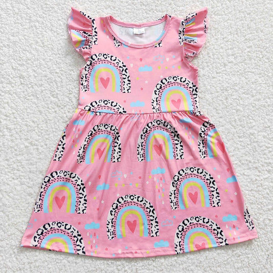 GSD0248 Baby Girls Love Rainbow Pink Flying Sleeve Dress D 5.8