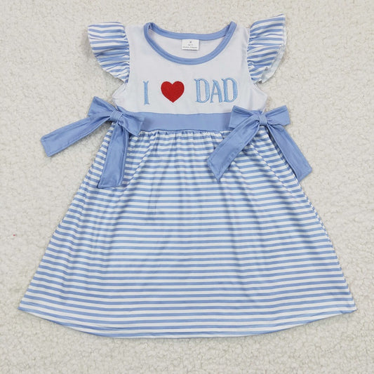 GSD0256 Baby Girls Embroidered Heart DAD Blue Flying Sleeve Dress