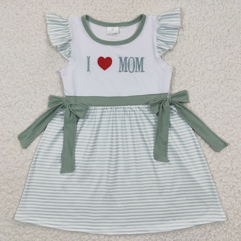 GSD0257 Girls Embroidered Heart MAMA Green Dress with Flying Sleeves