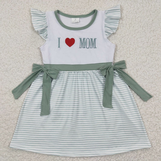 GSD0257 Girls Embroidered Heart MAMA Green Dress with Flying Sleeves