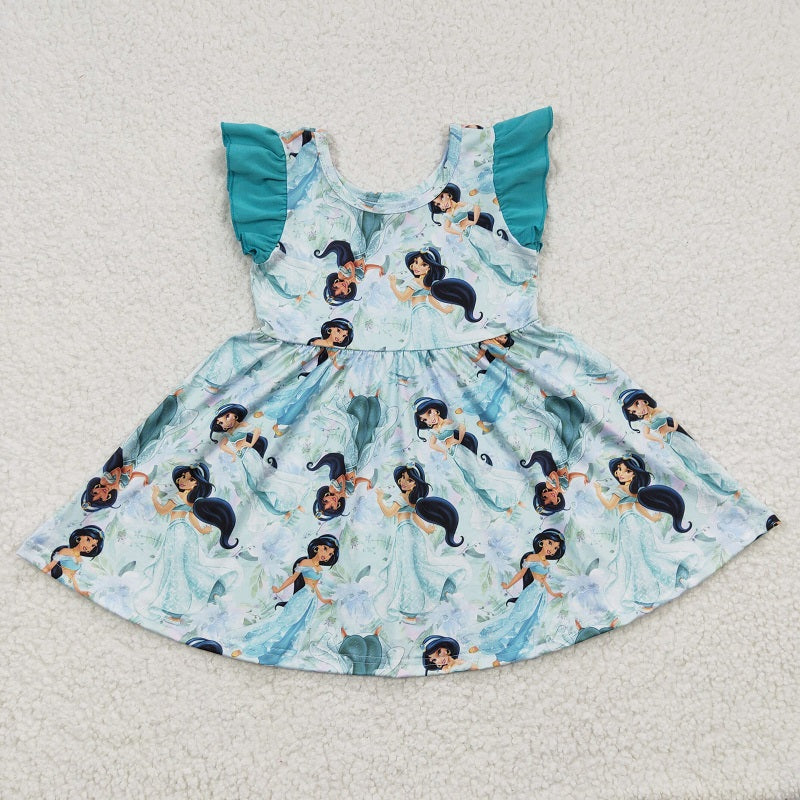 GSD0267 Baby Girl Cartoon Blue Flying Sleeve Dress