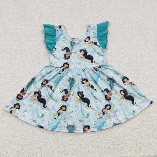 GSD0267 Baby Girl Cartoon Princess Blue Flying Sleeve Dress