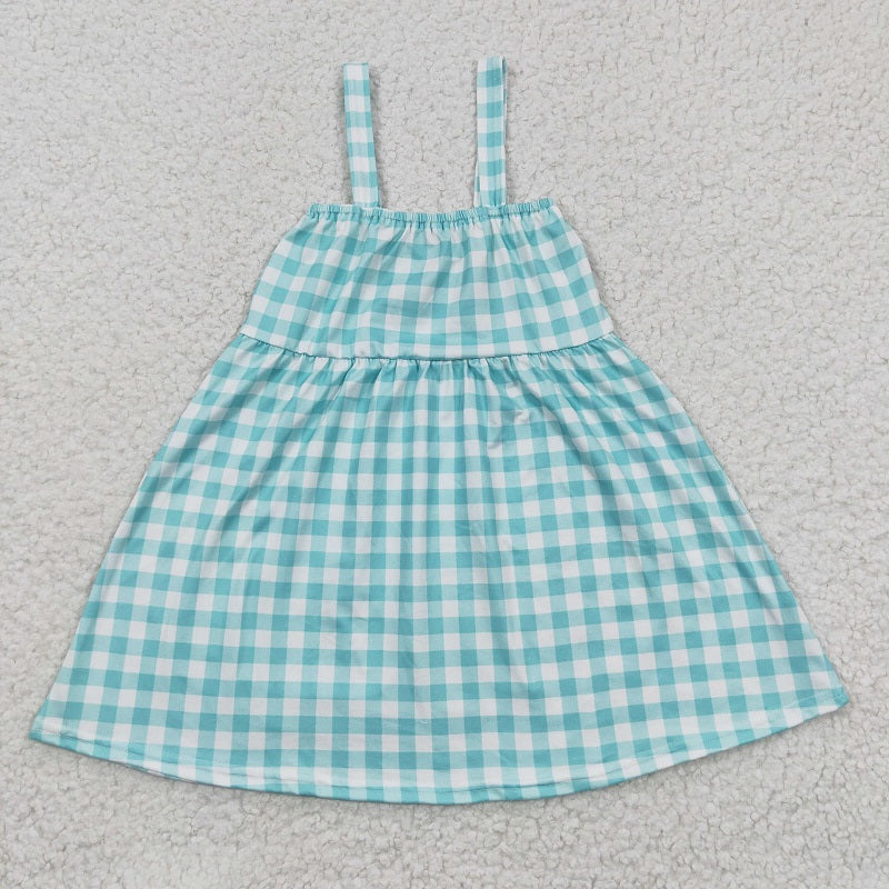 GSD0269 Baby Girls Embroidered Farm Cows Blue Vest Plaid Dress