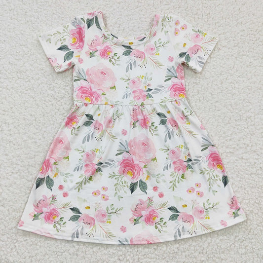 GSD0274 Baby Girls Pink Flower Short Sleeve Dress