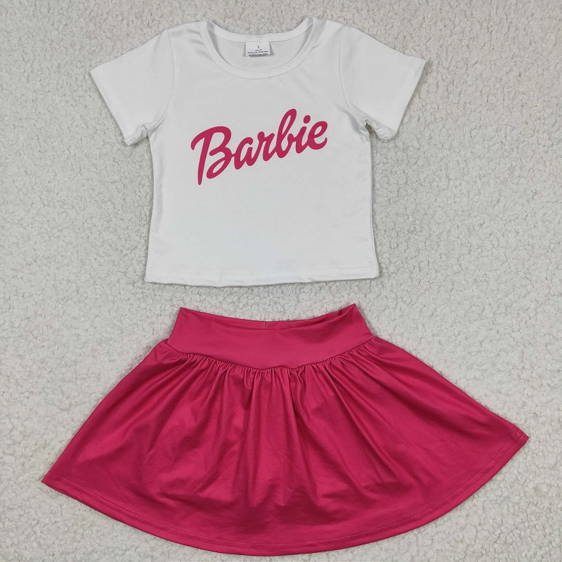 GSD0280  Baby girls White Short Sleeve Rose Red Skirt Suit