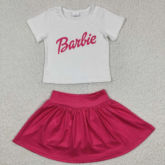 GSD0280 Baby girls White Short Sleeve Rose Red Skirt Suit