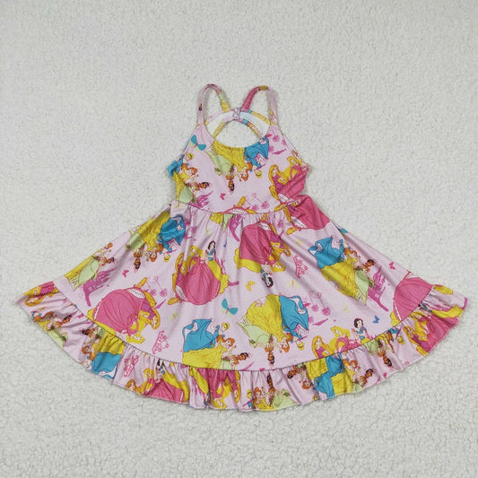 GSD0281 Cartoon girls Pink Sling Dress