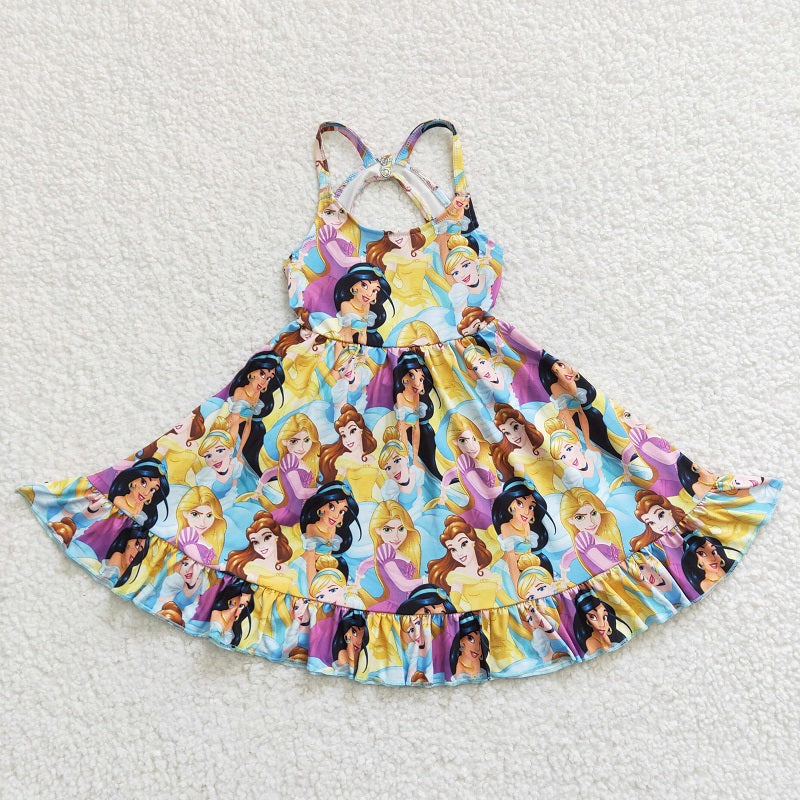 GSD0282  Cartoon girls yellow suspender dress