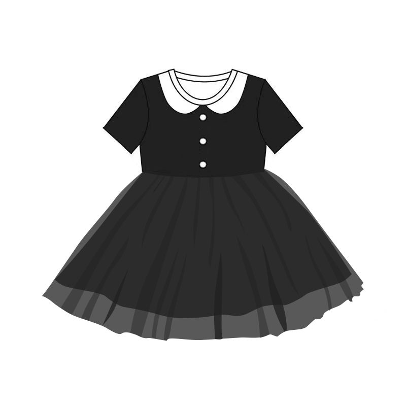 GSD0285 Girls Wednesday Black Short Sleeve Dress