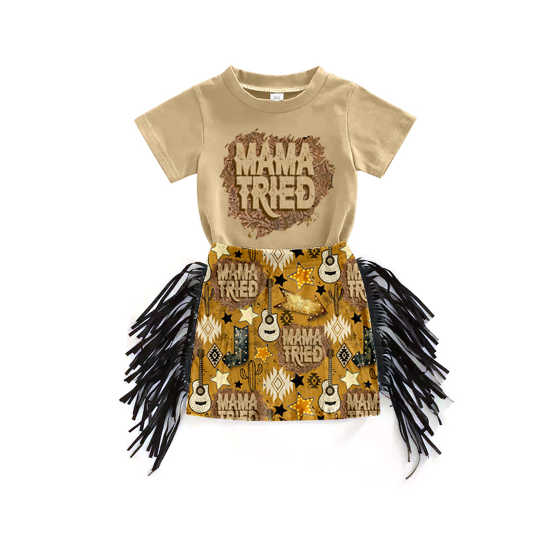 GSD0286 Girls MAMA TRIED SS Fringed Shorts Set  D 5.15