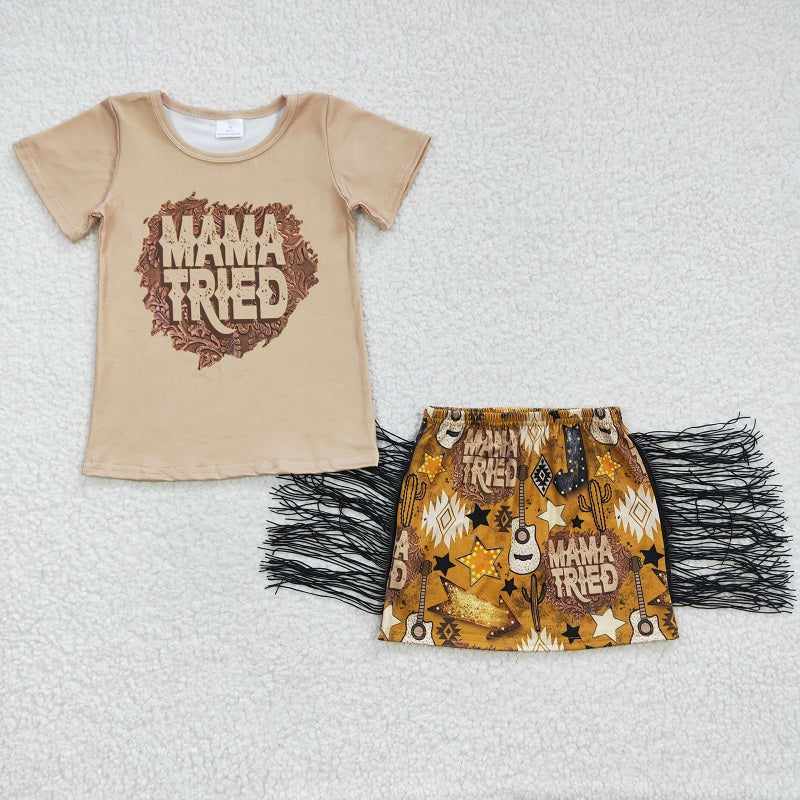 GSD0286 Girls MAMA TRIED SS Fringed Shorts Set  D 5.15