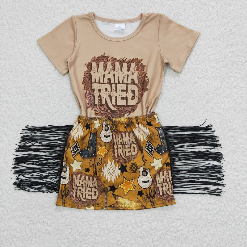 GSD0286 Girls MAMA TRIED SS Fringed Shorts Set  D 5.15