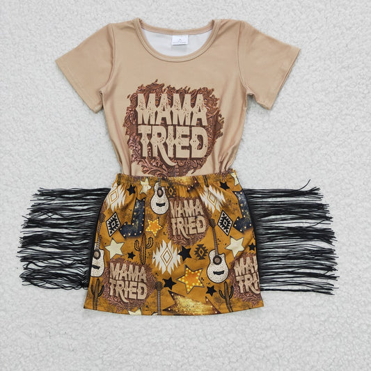 GSD0286 Girls MAMA TRIED SS Fringed Shorts Set  D 5.15