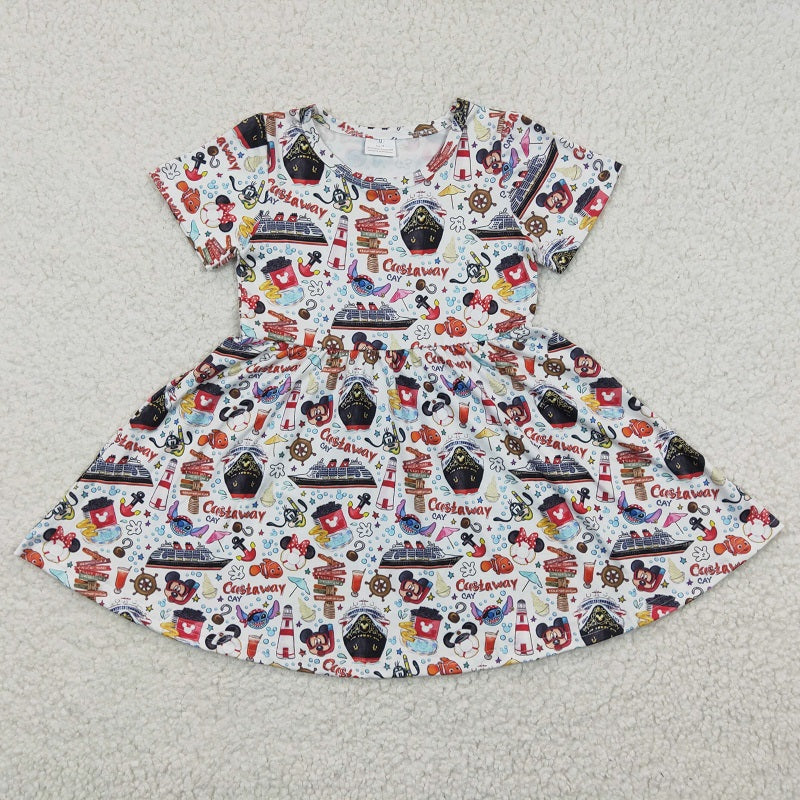 GSD0290 Baby Girls Cartoon Ship Short Sleeve Dress