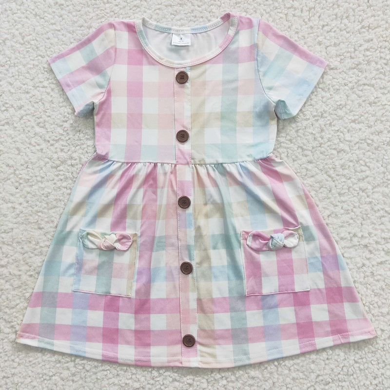 GSD0296 Toddler Girls Color Striped Plaid Short Sleeve Dress