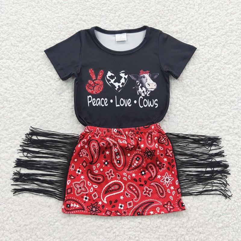 GSD0302 Baby Girl cows cows short-sleeved red fringed skirt suit