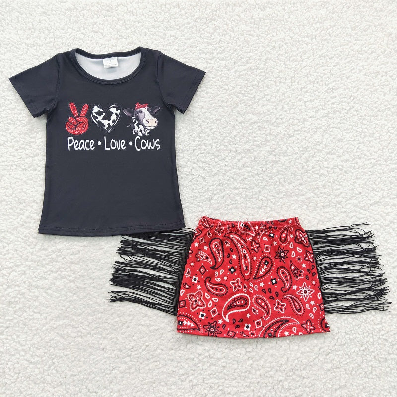 GSD0302 Baby Girl cows cows short-sleeved red fringed skirt suit