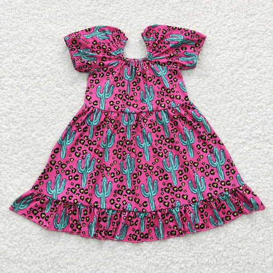 GSD0305 Baby Girls Cactus Rose Leopard Print Short Sleeve Dress