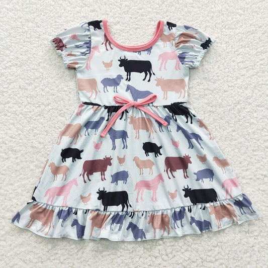 GSD0306 Cow Horse Chicken White Short Sleeve Dress D 7.17