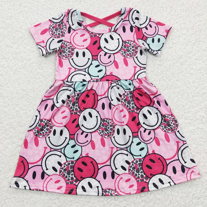 GSD0312 Smiley pink rose red short-sleeved dress