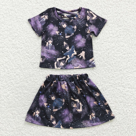 GSD0320 Wed Black Baby Girls Short Sleeve Skirt Set