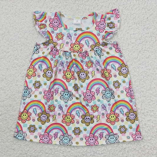 GSD0324 Rainbow  Pink Flying Sleeve Dress