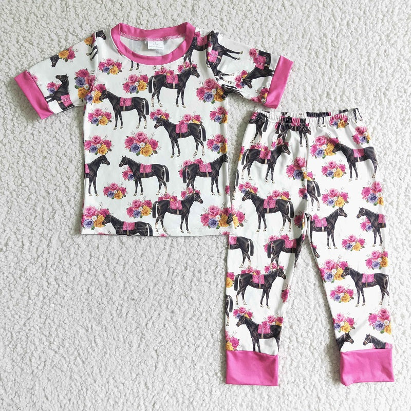 GSPO0005 Pony Pink Trim Short Sleeve Pant Set