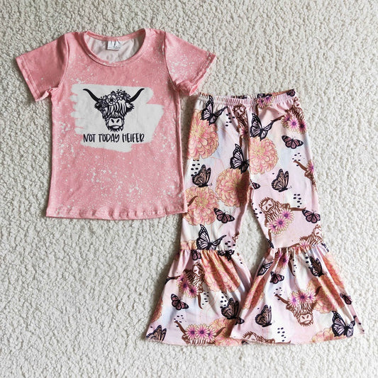 GSPO0082 Alpine Cow Butterfly Pink Short Sleeve Trousers Suit