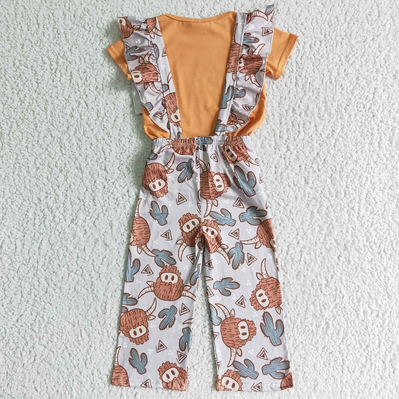 GSPO0096 Alpine Cow Cactus Brown Short Sleeve Bib Set