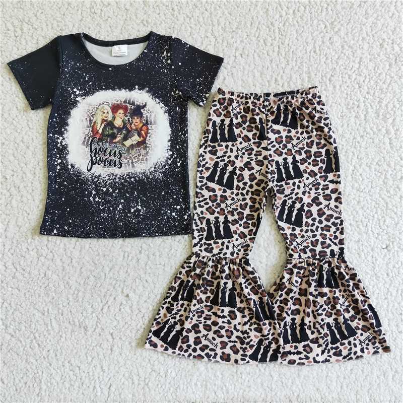 GSPO0101 Halloween Black Short Sleeve Leopard Pants Set