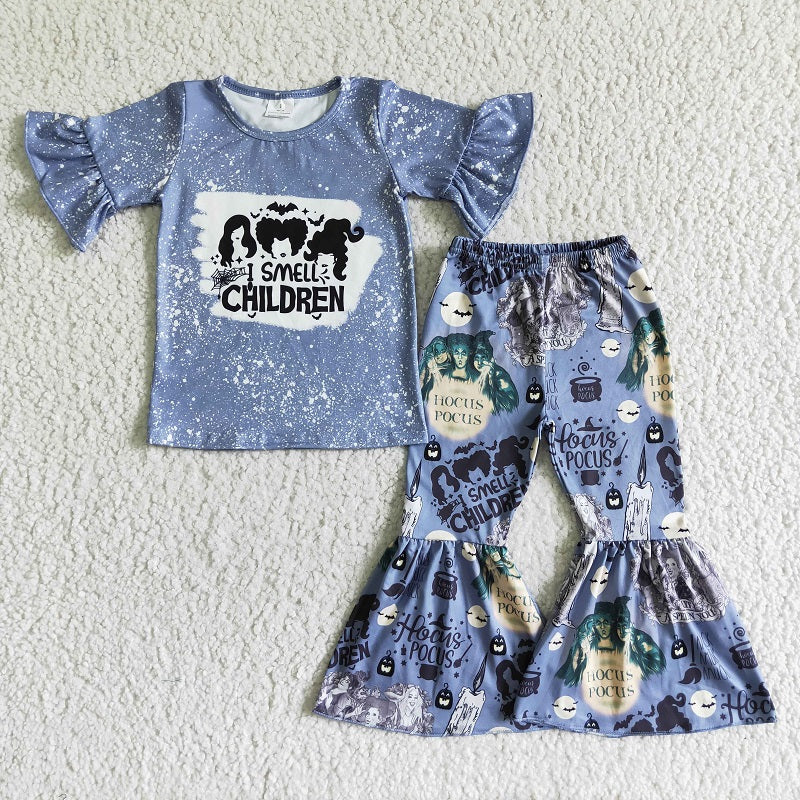 GSPO0121 Girls' Grey Blue Short Sleeve Trousers Suit