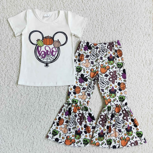 GSPO0146 girl cartoon white short-sleeved trousers suit