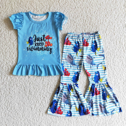 GSPO0147 Baby Girls Cartoon Fish Print Cute Outfit D 7.17