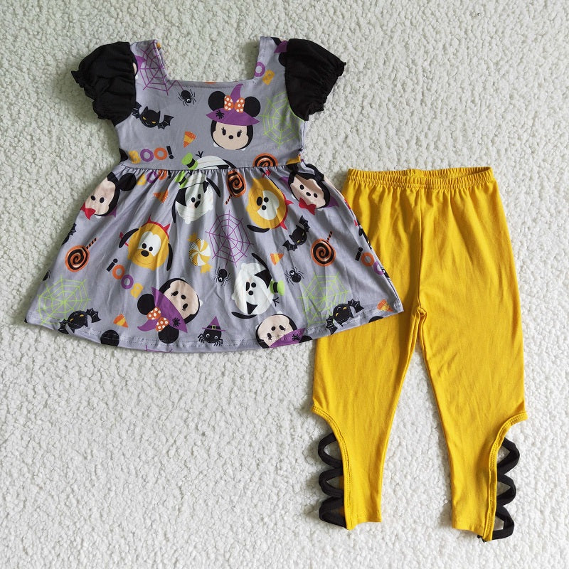 GSPO0157 Girls halloween cartoon short-sleeved trousers suit