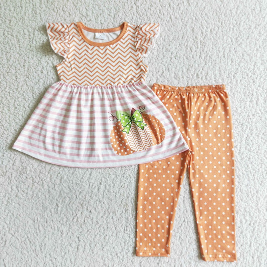 GSPO0172 Autumn Pumpkin Stripe Fly-Sleeve Pant Set