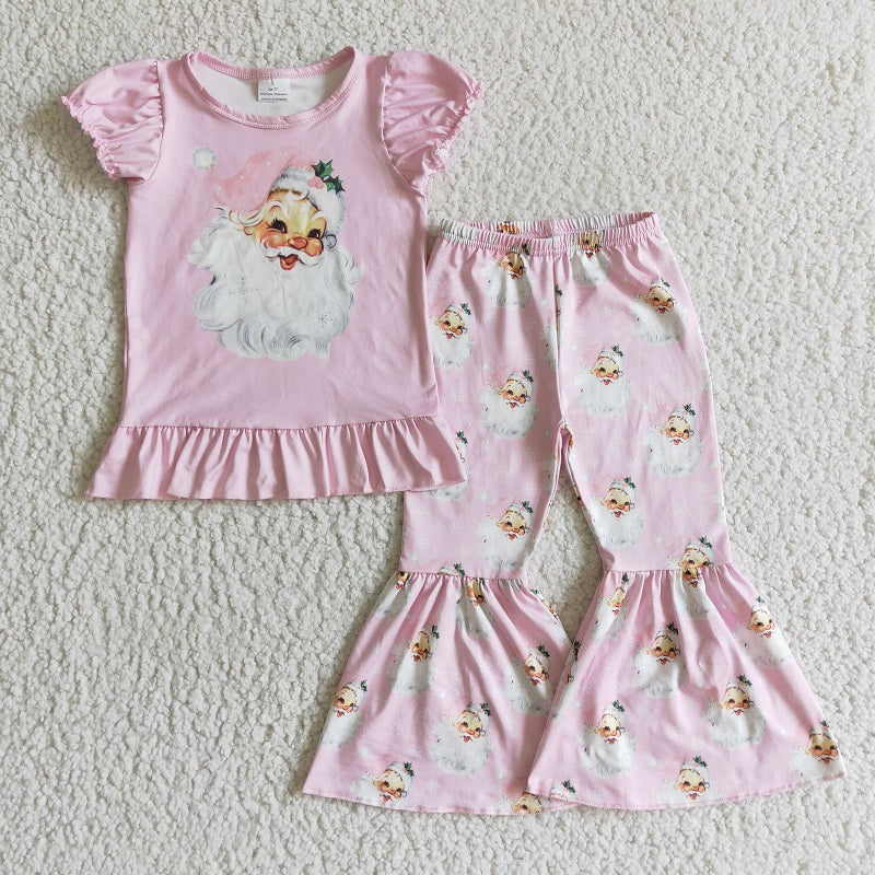 GSPO0202 Girls Santa Pink Short Sleeve Trousers Suit