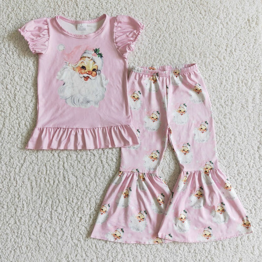 GSPO0202 Girls Santa Pink Short Sleeve Trousers Suit