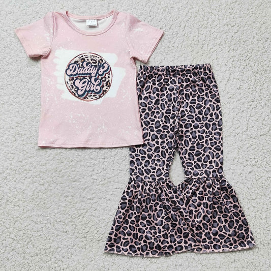 GSPO0219 Girls Daddys gril Pink Leopard Short Sleeve Trouser Set