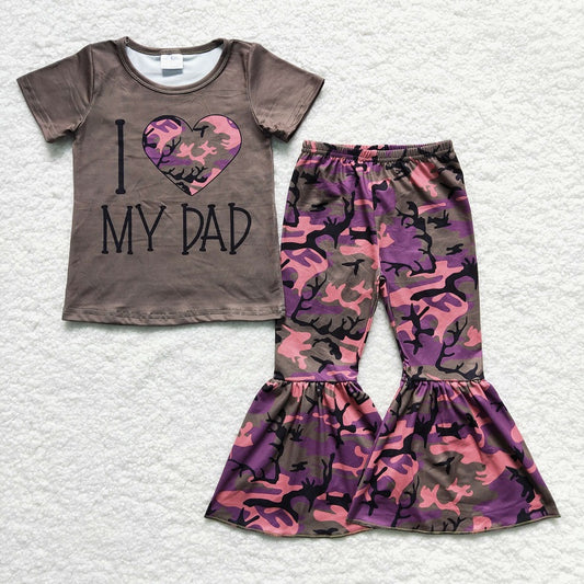 GSPO0230 Girls MY DAD Green Camouflage Short Sleeve Trousers Set