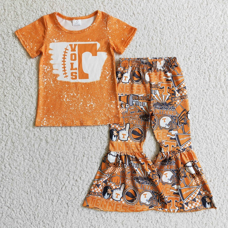 GSPO0241 Girls Football Team  Orange Short Sleeve Trousers Suit