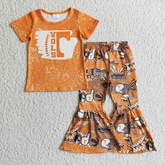 GSPO0241 Girls Football Team  Orange Short Sleeve Trousers Suit