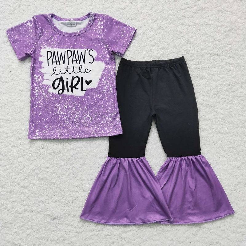 GSPO0244 little girl purple short-sleeved trouser suit