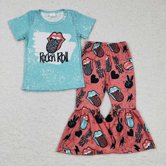 GSPO0255 Girls Rockn Roll Blue Short Sleeve Pants Set D 4.12