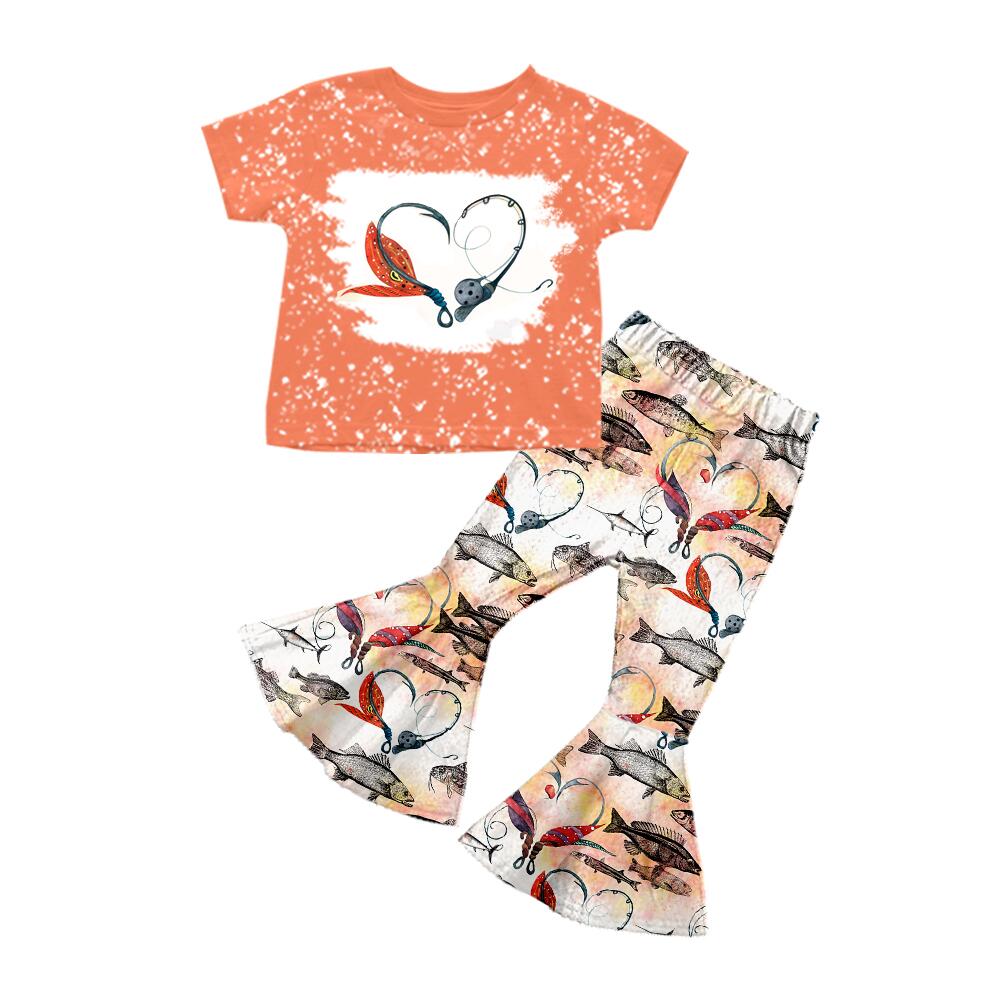 GSPO0258 Girls Love Fishing Orange Short Sleeve Trousers Suit D 7.17