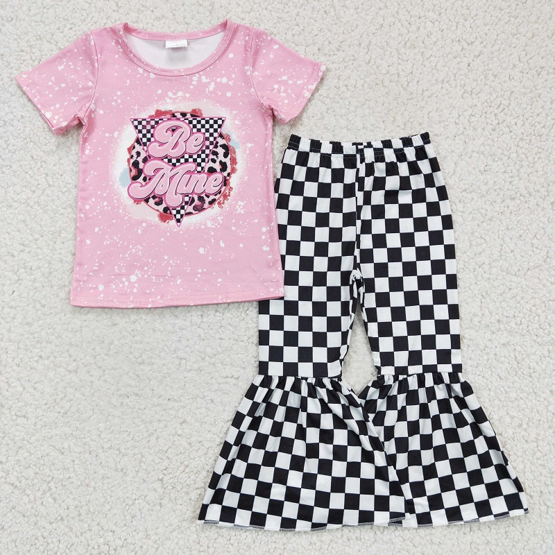 GSPO0282 Girls BE MINE pink short-sleeved plaid trouser suit