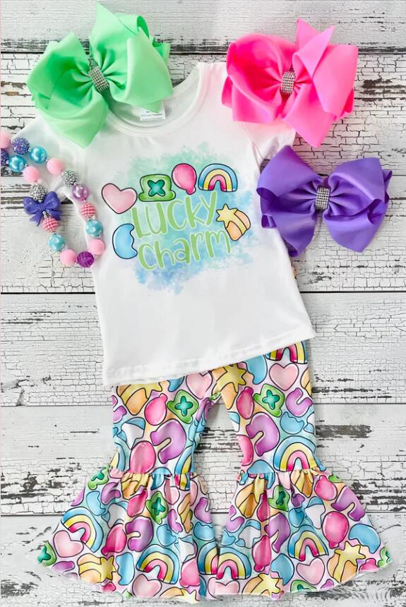 GSPO0303 Girls lucky charm rainbow short-sleeved trouser suit