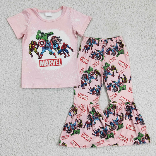 GSPO0308 Girls MARVEL Pink Short Sleeve Trousers Set