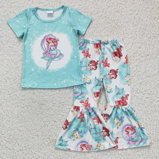 GSPO0310 Baby Girls Fish Blue Short Sleeve Trousers Suit