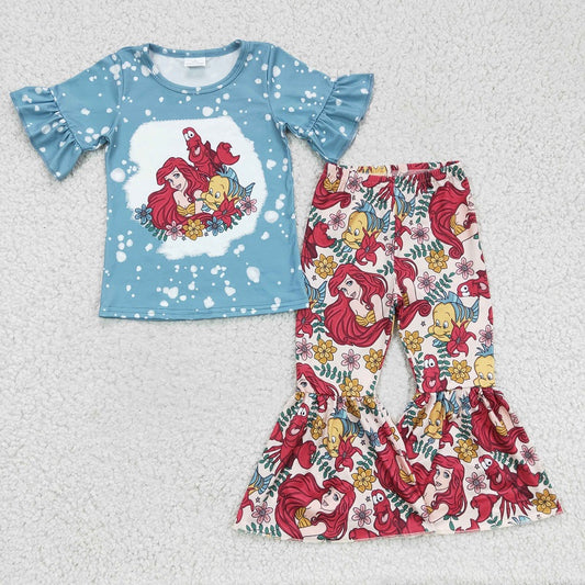 GSPO0311 Baby Girls  Cartoon Fish Short-sleeved Trousers Suit